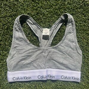 Calvin Klein Metallic Gray Racerback Bralette with Logo Band